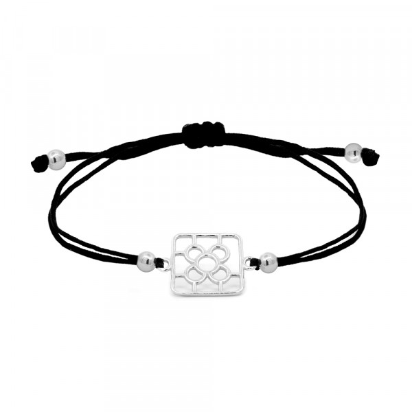 Pulsera Baldosa Bilbao de Plata con Macramé