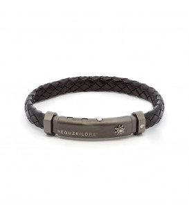 Pulsera Eguzkilore Cuero Trenzado Negro con Brillante Personalizable