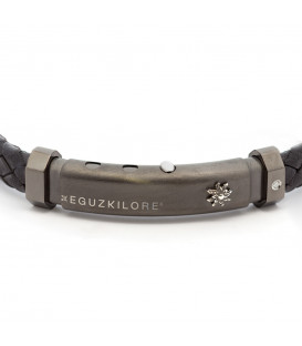 Pulsera Eguzkilore Cuero Trenzado Negro con Brillante Personalizable