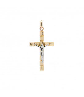 Colgante Cruz y Cristo Oro Bicolor 18kt.