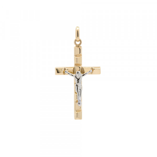 Colgante Cruz y Cristo Oro Bicolor 18kt.