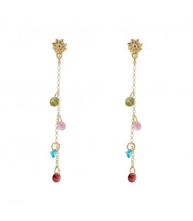 Pendientes Eguzkilore de Plata Dorada con Cristales Multicolor