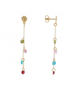 Pendientes Eguzkilore de Plata Dorada con Cristales Multicolor