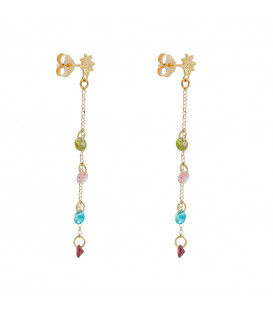 Pendientes Eguzkilore de Plata Dorada con Cristales Multicolor