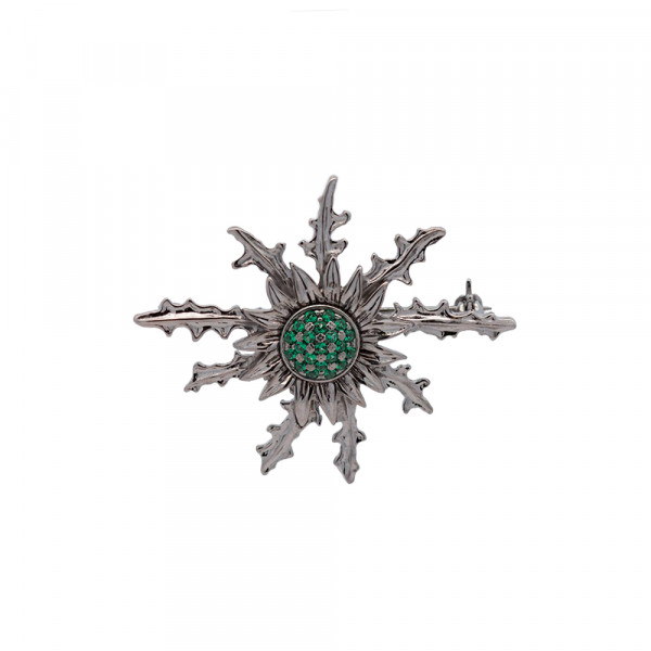 Broche Eguzkilore Plata con Circonitas Verdes 38mm
