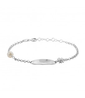 Pulsera Identidad Ovalada de Plata y Perla Personalizable