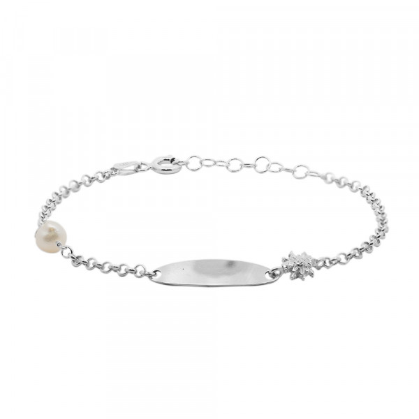 Pulsera Identidad Ovalada de Plata y Perla Personalizable