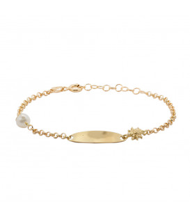 Pulsera Identidad Ovalada de Plata Dorada y Perla Personalizable