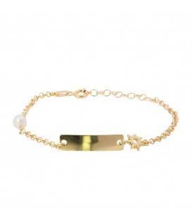 Pulsera Identidad de Plata Dorada rectangular y Perla Personalizable