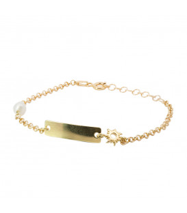 Pulsera Identidad de Plata Dorada rectangular y Perla Personalizable