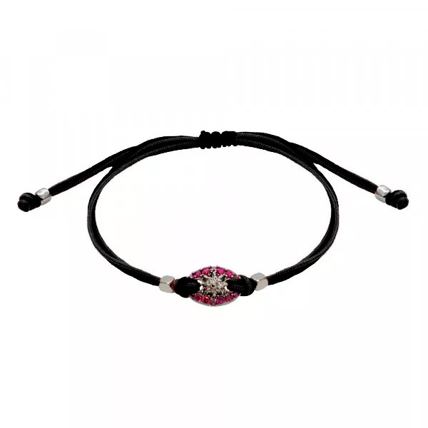 Pulsera Donna Macramé de Plata con Rutenio y Circonitas Rojas