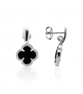 Pendientes Trébol Largos de Plata Onix