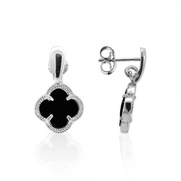 Pendientes Trébol Largos de Plata Onix