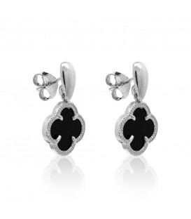 Pendientes Trébol Largos de Plata Onix