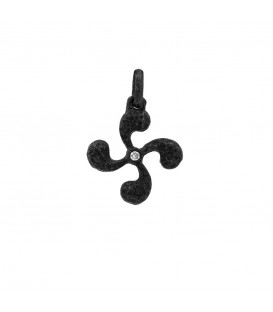 Colgante Lauburu de Plata Oxidada 14mm con Circonita