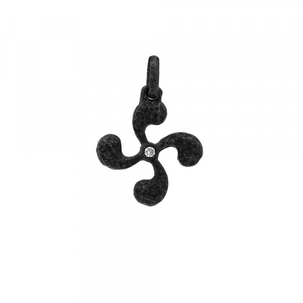 Colgante Lauburu de Plata Oxidada 14mm con Circonita