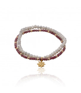 Pulsera elastica doble burdeos y marfil con Eguzkilore