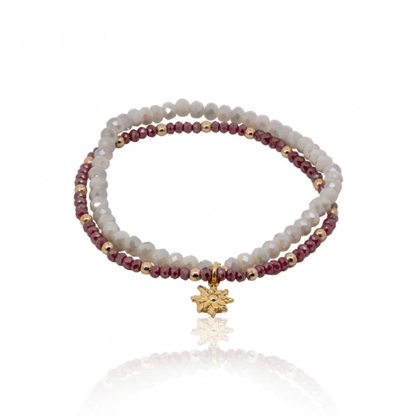 Pulsera elastica doble burdeos y marfil con Eguzkilore