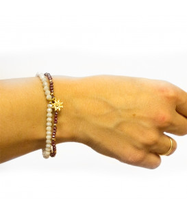 Pulsera elastica doble burdeos y marfil con Eguzkilore