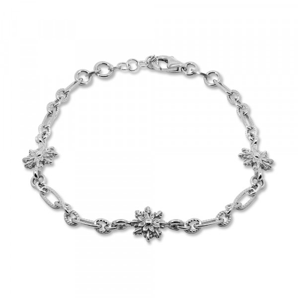 Pulsera de Plata con 3 Eguzkilore y Eslabones Grafilada