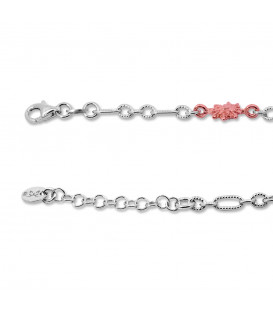 Pulsera de Plata con 3 Eguzkilore Rosas y Eslabones Grafilados