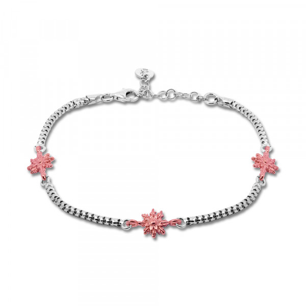 Pulsera de Plata con 3 Eguzkilore Rosas y Cadena Semirígida