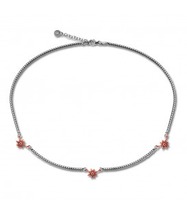 Gargantilla de Plata con 3 Eguzkilore Rosas y Cadena Semirígida