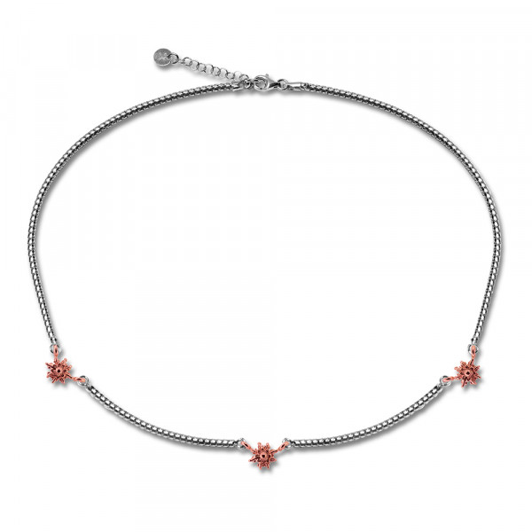 Gargantilla de Plata con 3 Eguzkilore Rosas y Cadena Semirígida