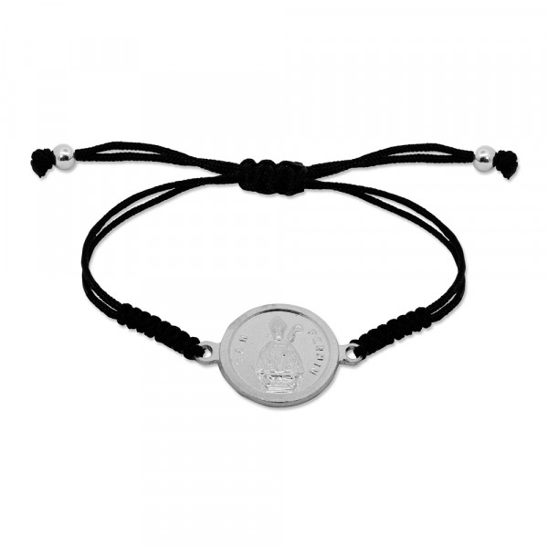 Pulsera Redonda San Fermín de Plata con Hilo Negro Personalizable