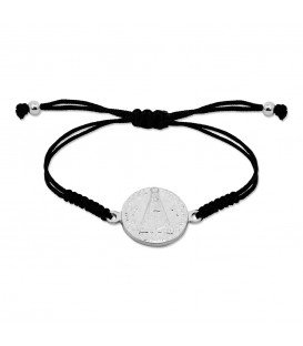 Pulsera Redonda Virgen de Begoña de Plata con Hilo Negro Personalizable