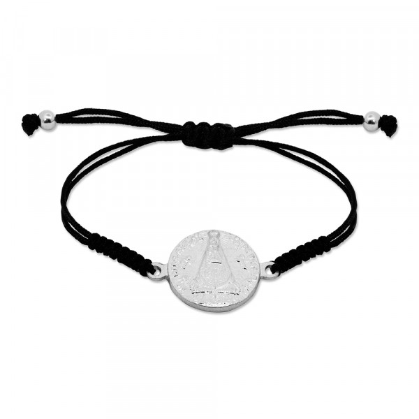 Pulsera Redonda Virgen de Begoña de Plata con Hilo Negro Personalizable