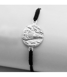 Pulsera Redonda Virgen de Begoña de Plata con Hilo Negro Personalizable