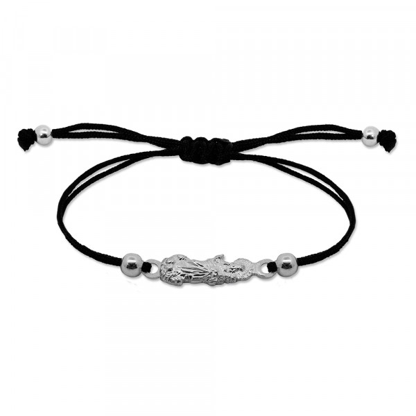 Pulsera Virgen Blanca de Plata con Hilo Negro