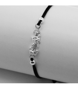 Pulsera Virgen Blanca de Plata con Hilo Negro