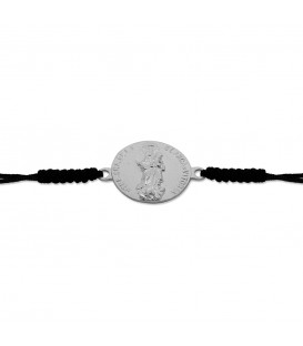 Pulsera Redonda Virgen Blanca de Plata con Hilo Negro Personalizable