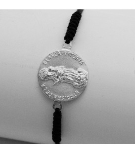 Pulsera Redonda Virgen Blanca de Plata con Hilo Negro Personalizable