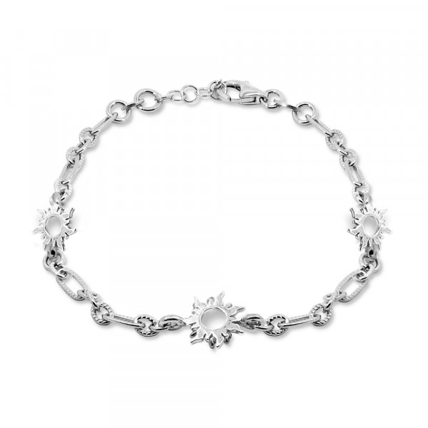 Pulsera Mountain de Plata con 3 Eguzkilore y Eslabones Grafilados