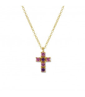 Gargantilla Cruz de Plata Dorada con Circonitas Multicolor