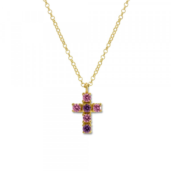 Gargantilla Cruz de Plata Dorada con Circonitas Multicolor