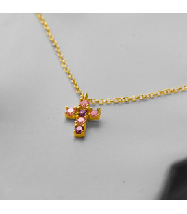 Gargantilla Cruz de Plata Dorada con Circonitas Multicolor