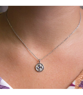 Colgante Mini Lauburu Redondo de Plata con Circonita Azul 11mm Personalizable