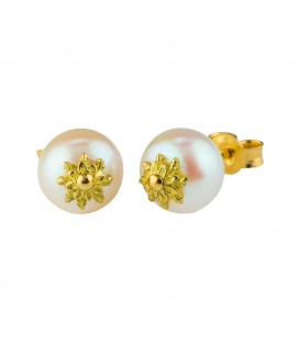 Pendientes Perla y Eguzkilore Oro 8mm