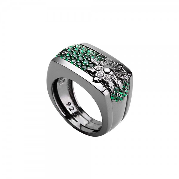 Anillo London Rutenio y Circonitas Verdes