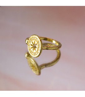 Anillo B1 Redondo de Pllata Dorada y Circonitas Blancas Joyerías Eguzkilore