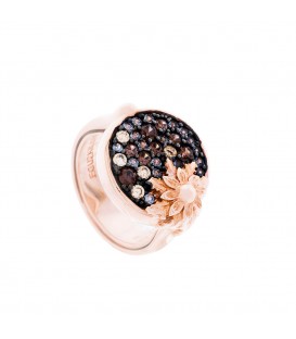 Anillo Ozar Izar redondo de plata rosa y circonitas tonos tierra