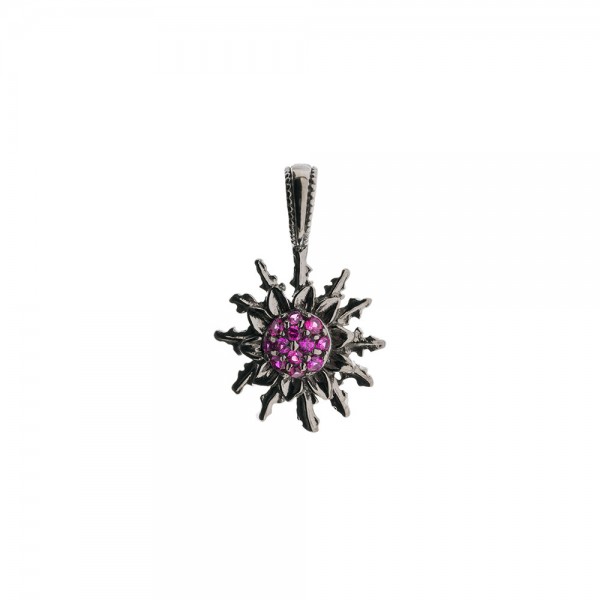 Colgante de Plata 14mm Negra con Circonitas Fucsias Joyerías Eguzkilore