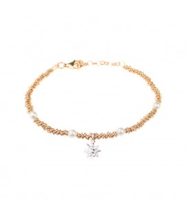 Pulsera Eguzkilore mallina de plata rosa y perlas cultivadas