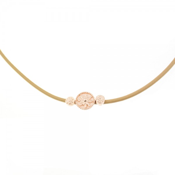 Gargantilla Anuk de Cuero Biege con Plata Rosa
