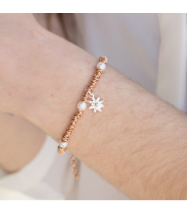 Pulsera Eguzkilore mallina de plata rosa y perlas cultivadas