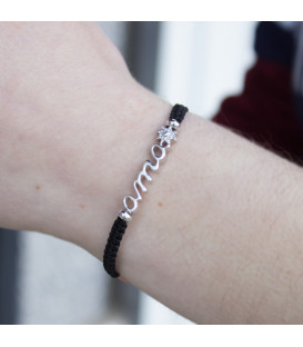 Pulsera Ama de Plata con Cuerda Macramé Negro